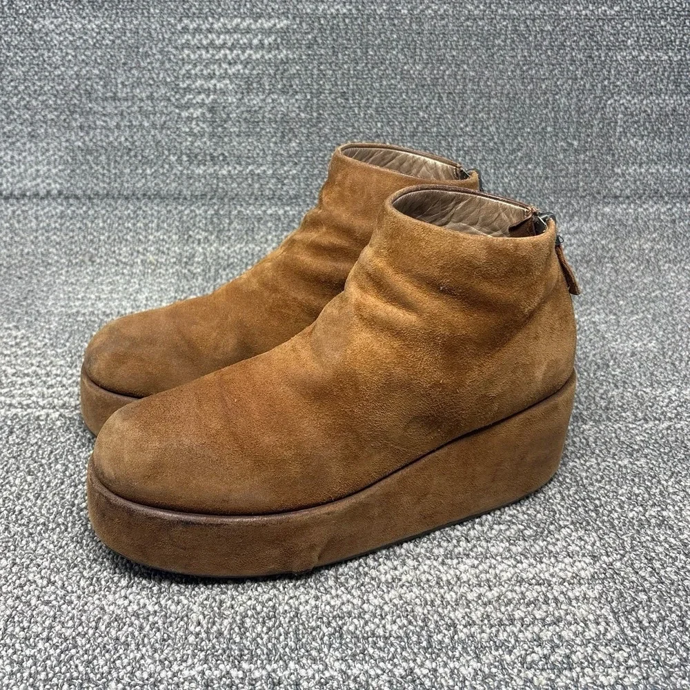 Marsell Brown Suede Platform Wedge Ankle Boots Back Zip Luxury Made Italy